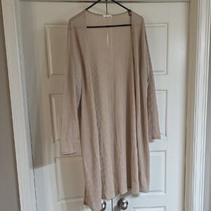 Beige Ribbed Open Cardigan